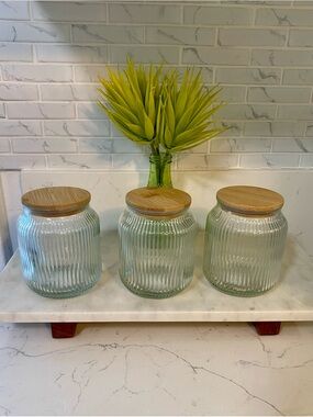 Set of 3 Ribbed Glass Canisters with Bamboo Lids 🫙.